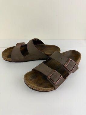 Birkenstock Arizona Mocha Brown Birko-Flor Double Strap Sandals EU 34 Narrow